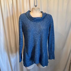 NEW Eileen Fisher Cowl Neck Wool Blend Sweater Silk and Linen in Blue size M